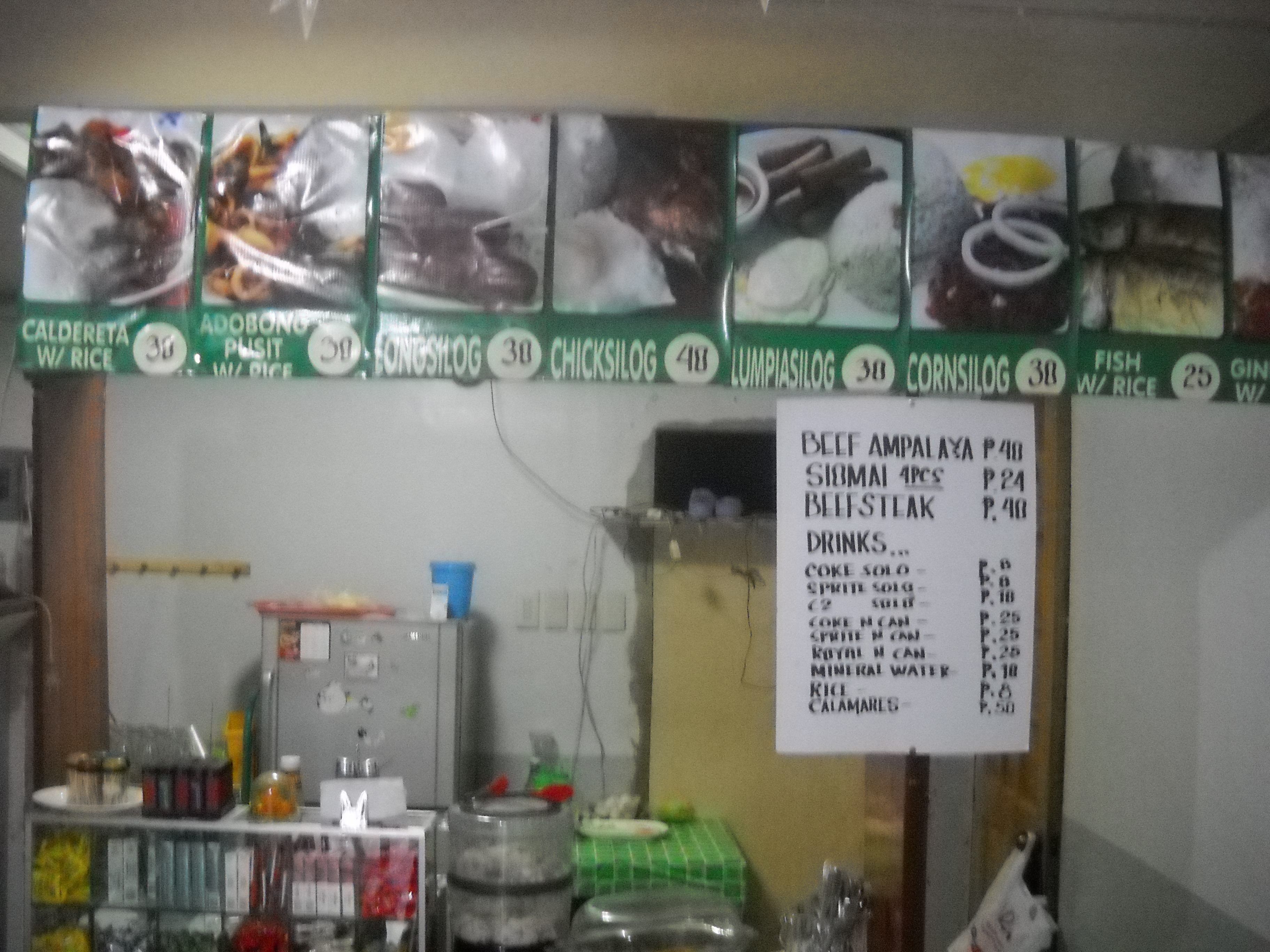 Menu at cafe next door