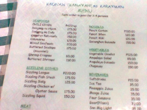 Kaonan Karayman - menu