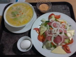 Chicken soup & salad